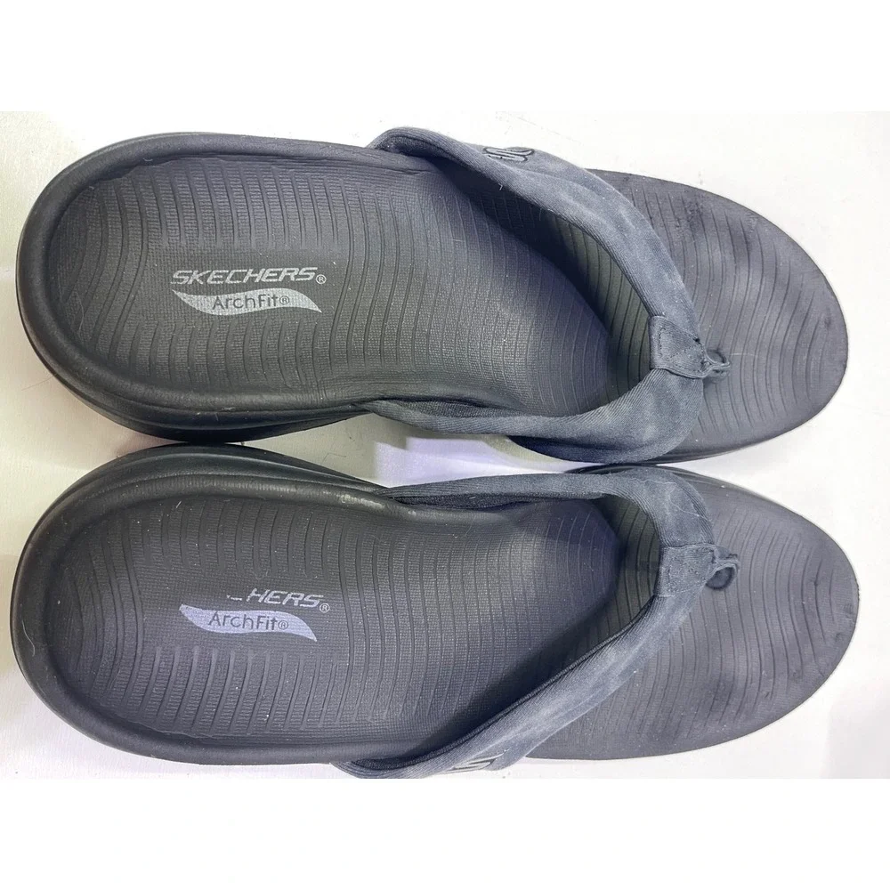Skechers Arch Fit Go Walk Sandals Womens 9 Black Thong Flip Flops 140220 BBK